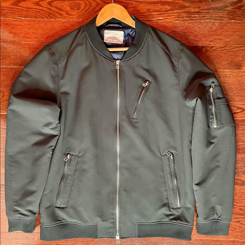 Your Neighbors Men’s Black Marius Nylon Bomber Jacket Sz XL